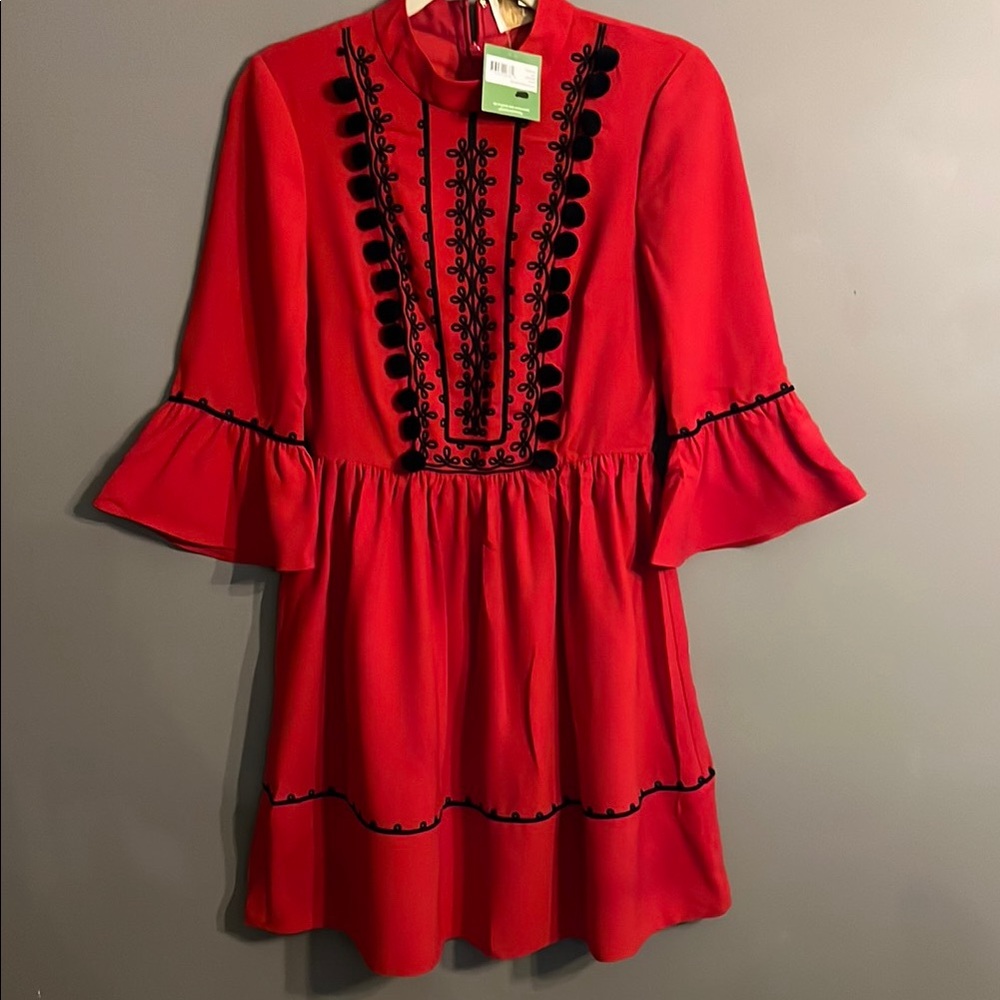 Kate Spade Pom Embroidered Midi Dress with Black Embroidery NWT